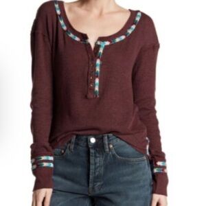 NWOT Free People plum Henley Long Sleeve Top